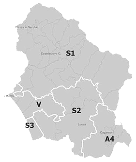 Area Allerta e monitoraggio della Provincia di Lucca  - zone: A4, S1, S2, S3, V 