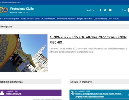 Immagine del nuovo sito internet della Protezione Civile della Provincia di Lucca