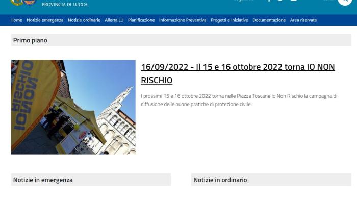 Immagine del nuovo sito internet della Protezione Civile della Provincia di Lucca